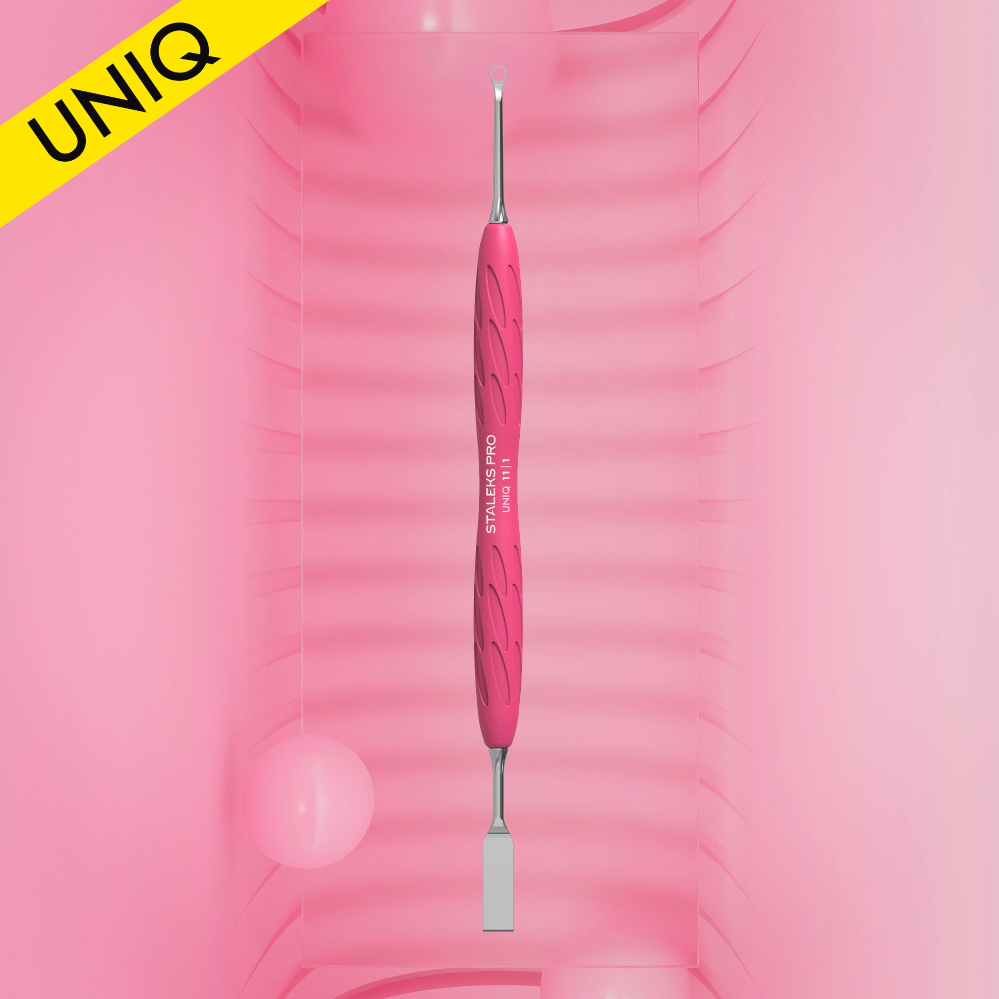Gummy Manicure Pusher with Silicone Handle UNIQ 11 TYPE 1 (Flat Straight Pusher and Ring)