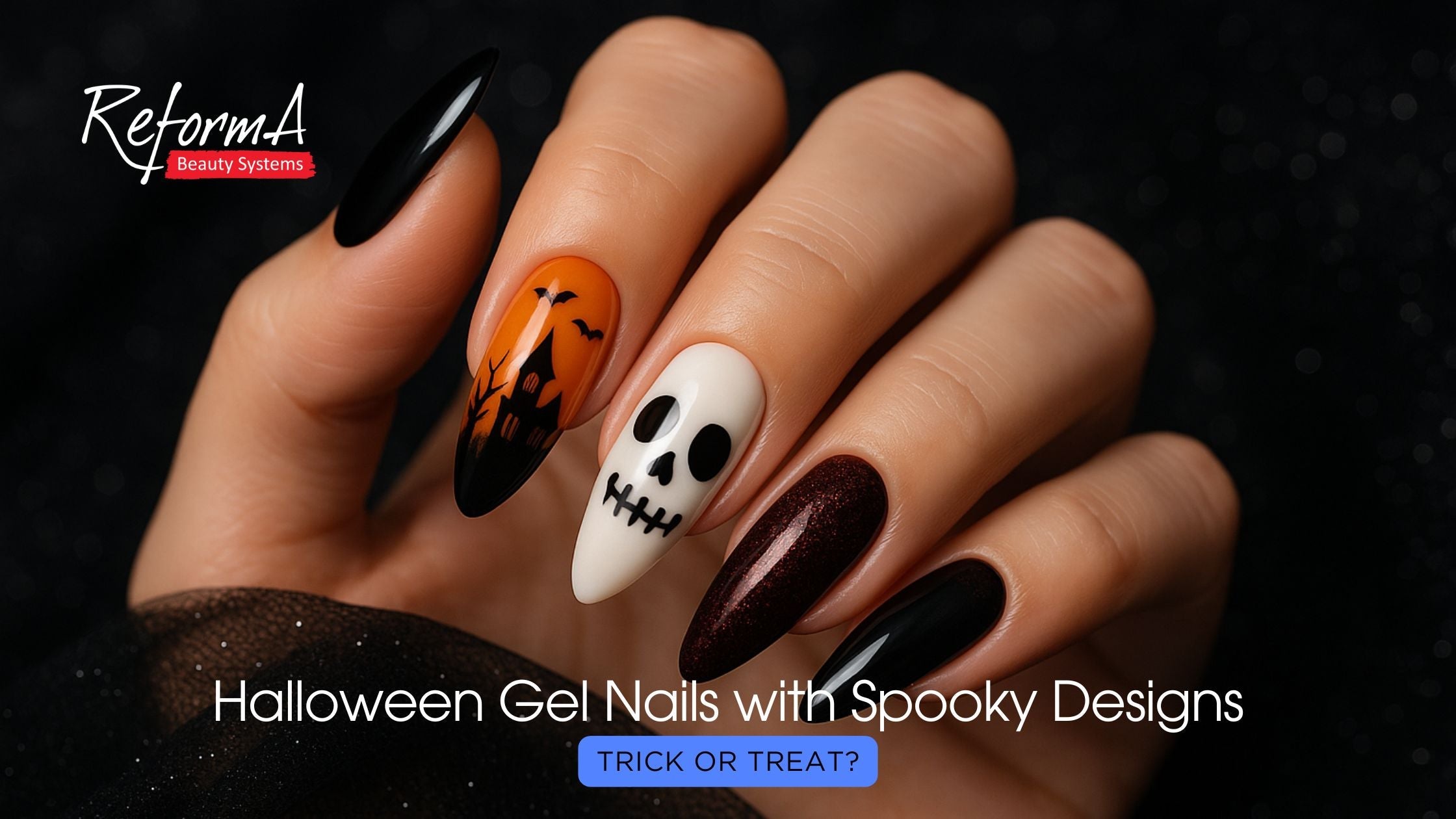 Halloween Gel Nails with Spooky Designs