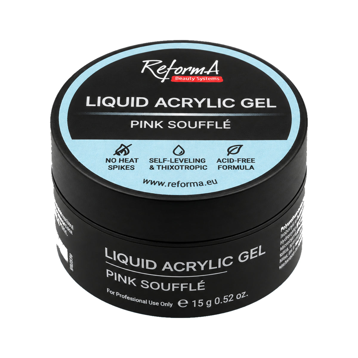 Liquid Acrylic Gel - Pink Soufflé, 15 g, pink with gold shimmer - ReformA