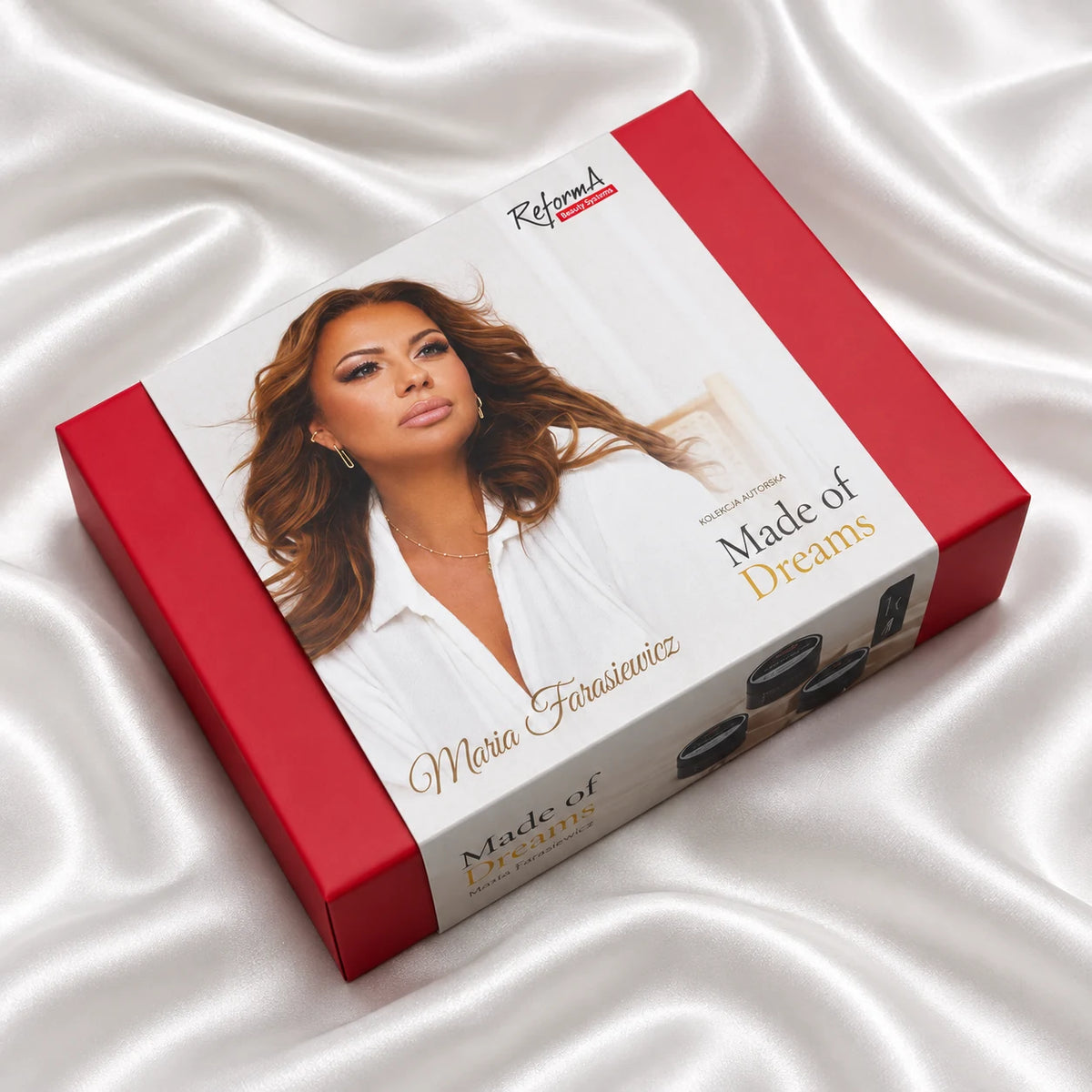 Made Of Dreams Collection - closed magnetic gift box, angled view, ReformA
